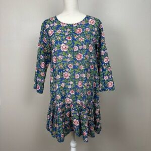 Twirl Dress Womens Medium Green Blue Floral Knee Length Ruffle‎ Button Back